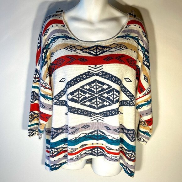 Natural Reflections SZ 2X Southwestern Print lightweight Sweater Western Ranch - Picture 1 of 8